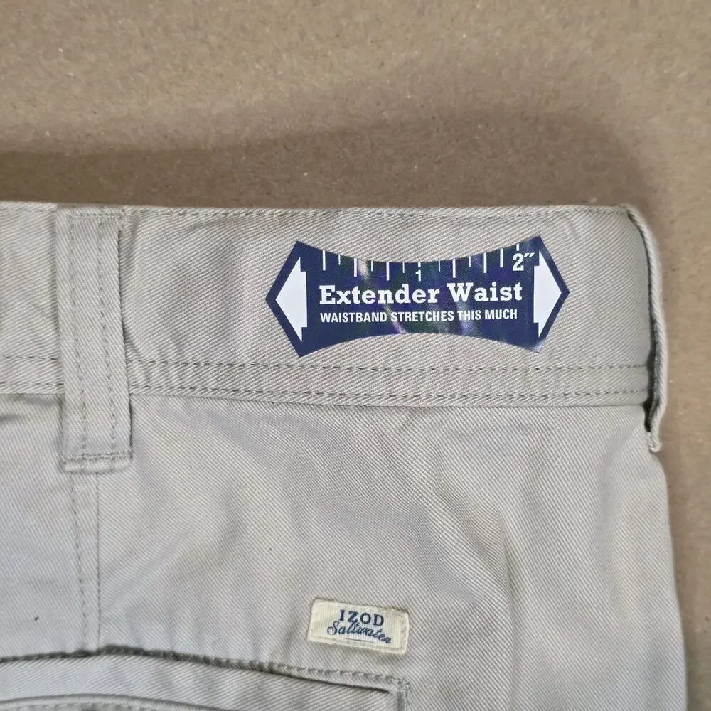 IZOD Shorts Men 50 Beige Flat Front Saltwater The Washed Chino Short 10.5 Inseam